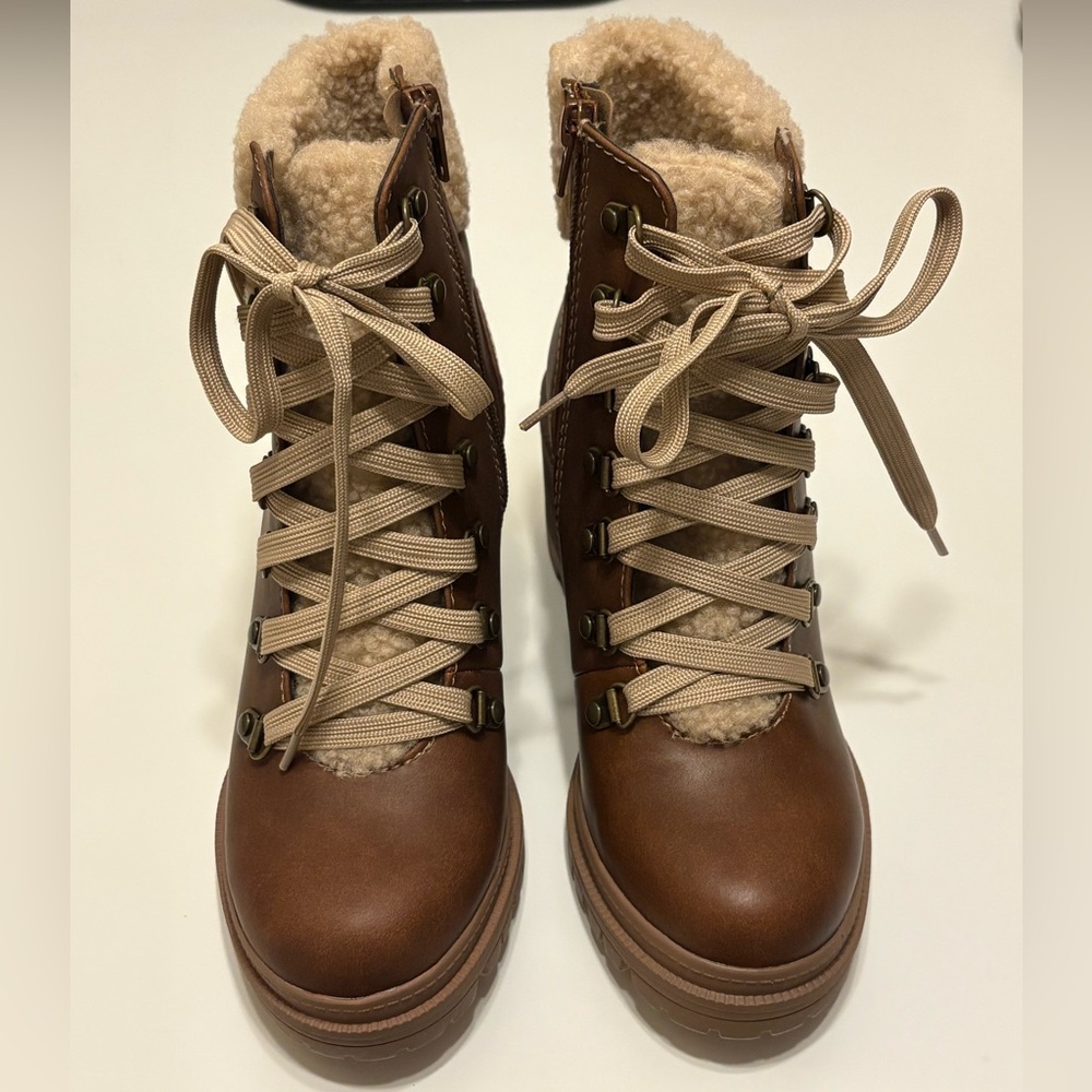 Tami Brown Fleece Lace Up Booties - Picture 2 of 5